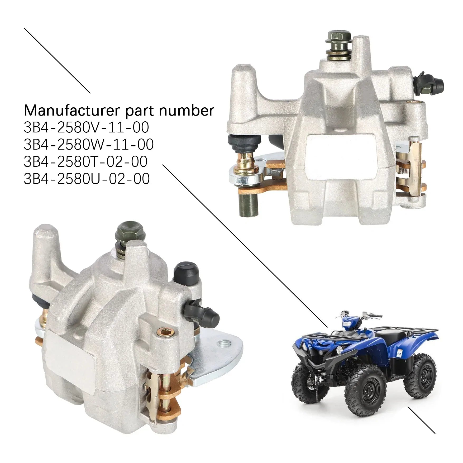 labwork Front and Rear Brake Calipers w/Pads 3B4-2580W-11-00 Replacement for 2007-2020 Yamaha Grizzly 700 YFM700F/P LAB WORK MOTO