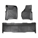 3Pcs Car Floor Mats Liner Front and Rear TPE Black Replacement for F250 F350 F450 F550 Super Duty Crew Cab 1999-2007