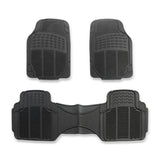 3 In 1 Car Floor Mats Front Rear Rubber Black Universal Fit Carpet Set