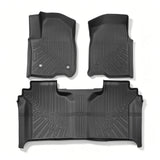 Black 3Pcs Front and Rear TPE Car Floor Mats Replacement for Silverado 1500 Replacement for Sierra 1500 Crew Cab 2019-2026 with Rear Storage
