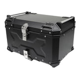 labwork 65L Motorcycle Top Case Tail Box with Backrest and Mounting Plate Hard Aluminum Alloy Watertightness Security Lock Against Theft Black Metal Motorcycle Trunk Tour Tail Box