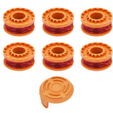6 Pack WA0010 Trimmer String Replacement for 0.065 for Worx WG154 WG163 WG160 WG180 WG175 WG155 WG151 String Trimmer (6 Spools + 1 Caps)