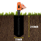 New 2" x 24" Black Auger Drill Bit For Garden Plant Flower Planter Spiral