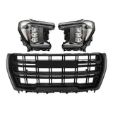 Labwork Left+Right LED Headlight&Front Upper Grille For 2021-23 GMC Yukon Black