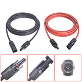 1 Pair 12AWG 15ft Black+Red Solar Panel Extension Cable Wire Connector Black+Red