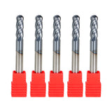 5 PCS 1/4" 4 Flute Ball Nose Carbide End Mill 2-1/2" Overall Length -TIALN COATE
