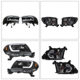 For 05-11 Toyota Tacoma Set Chrome Black Housing Headlights Front Bumper Grille