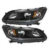 Labwork Headlights Headlamps Halogen For 2013-2015 Honda Accord Black Right Left