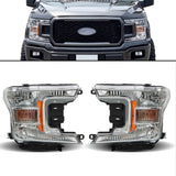 Labwork Left+Right Headlights Assembly For Ford F-150 2018-2020 Halogen Chrome