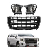 Labwork Left+Right LED Headlight&Front Upper Grille For 2021-23 GMC Yukon Black