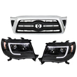 For 05-11 Toyota Tacoma Set Chrome Black Housing Headlights Front Bumper Grille