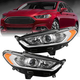 Labwork Left+Right Side Headlight For 2013 2014-2016 Ford Fusion Chrome Housing