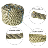 1"×100' PP Manila Rope 3 Strand Twisted Rope Arborist Bull Rope Climbing Rope