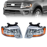 Left Right Side Headlight Assembly Chrome Replacement for Expedition 2015 2016 2017 Headlamps Assembly Replacement for FL1Z13008H FL1Z13008G