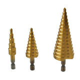 3 Pack Large HSS Steel Step Cone Drill Bit Set 4-12mm/4-20mm/4-32mm Hole Cutter