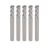 5 Pcs 1/4" 4 Flute 2-1/2" Overall Length 3/4" LOC Carbide End Mill- TiALN COATED