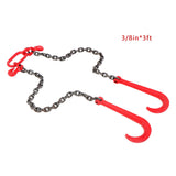 G80 3/8" x 3' V Bridle Tow Recovery Chain w/15" J-Hook & Grab Hook 15600 lbs