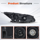Driver Side and Passenger Side Replacement for Accord 2016-2017 Headlights Assembly Black Bezel Front Head Lamp