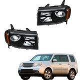 Driver and Passenger Side Replacement for Honda Pilot 2012-2015 Black Housing Headlights Assembly 33150SZAA11 33100SZAA11