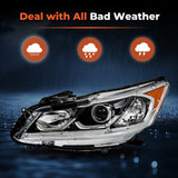 Driver Side and Passenger Side Replacement for Accord 2016-2017 Headlights Assembly Black Bezel Front Head Lamp
