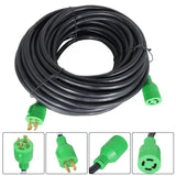 labwork 100FT 30A L14-30P To L14-30R Generator Extension Cable Green Connector Black Wire with Pre-Drilled Power Input Box 4 Prong