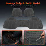 3 In 1 Car Floor Mats Front Rear Rubber Black Universal Fit Carpet Set