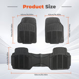 3 In 1 Car Floor Mats Front Rear Rubber Black Universal Fit Carpet Set