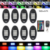 8pcs RGB LED Brake Lights Emergency Beacon Light w/Remote Control Wiring Harness Lab Work Auto