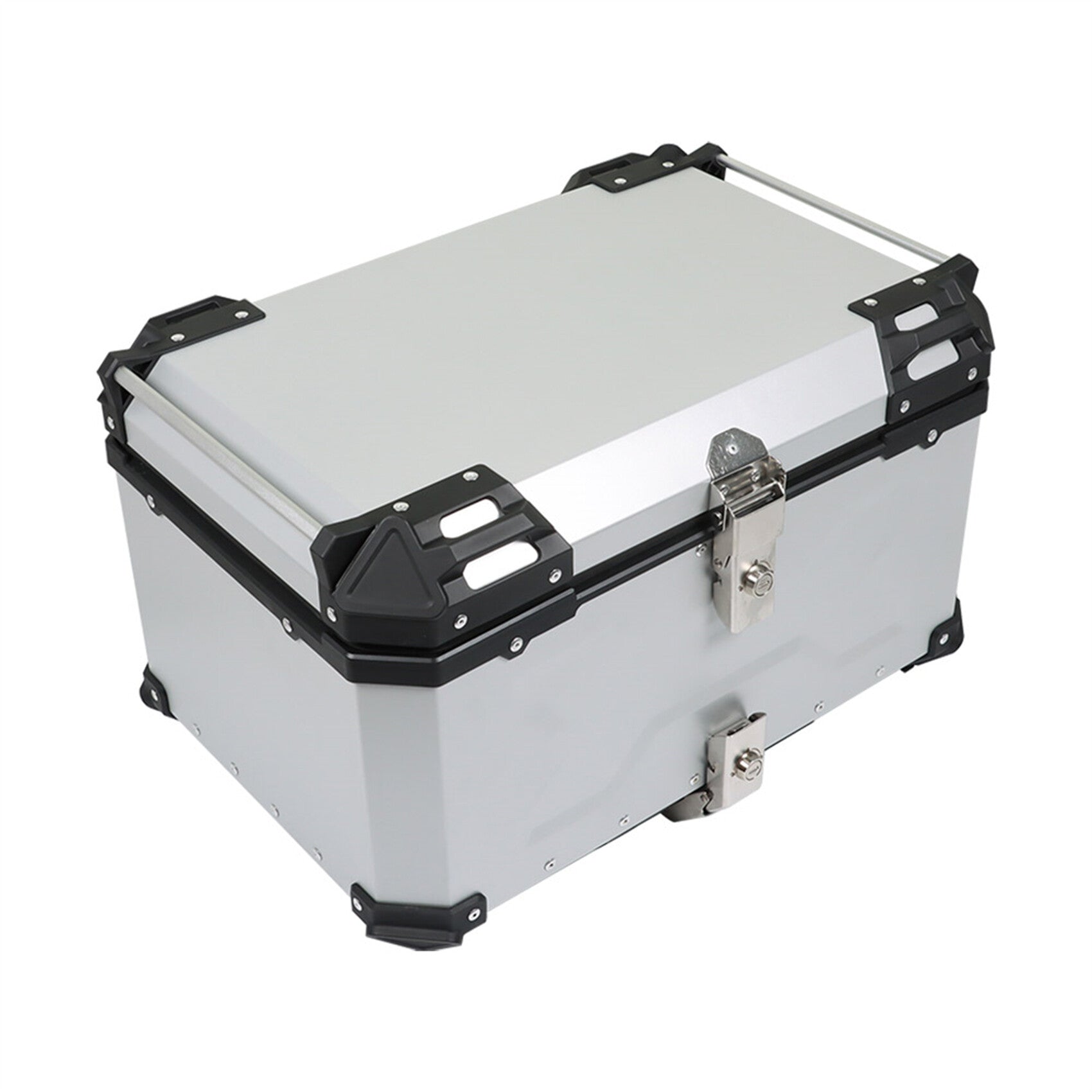 labwork 65L Motorcycle Top Case Tail Box with Backrest and Mounting Plate Hard Aluminum Alloy Watertightness Security Lock Against Theft Silver Metal Motorcycle Trunk Tour Tail Box