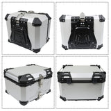 labwork 55L Motorcycle Top Case Tail Box with Backrest and Mounting Plate Hard Aluminum Alloy Watertightness Security Lock Against Theft Silver Metal Motorcycle Trunk Tour Tail Box
