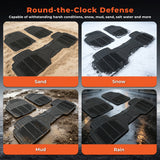 3 In 1 Car Floor Mats Front Rear Rubber Black Universal Fit Carpet Set