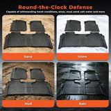 Black 3Pcs Front and Rear TPE Car Floor Mats Replacement for Silverado 1500 Replacement for Sierra 1500 Crew Cab 2019-2026 with Rear Storage