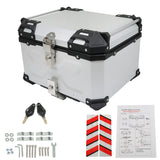 labwork 55L Motorcycle Top Case Tail Box with Backrest and Mounting Plate Hard Aluminum Alloy Watertightness Security Lock Against Theft Silver Metal Motorcycle Trunk Tour Tail Box