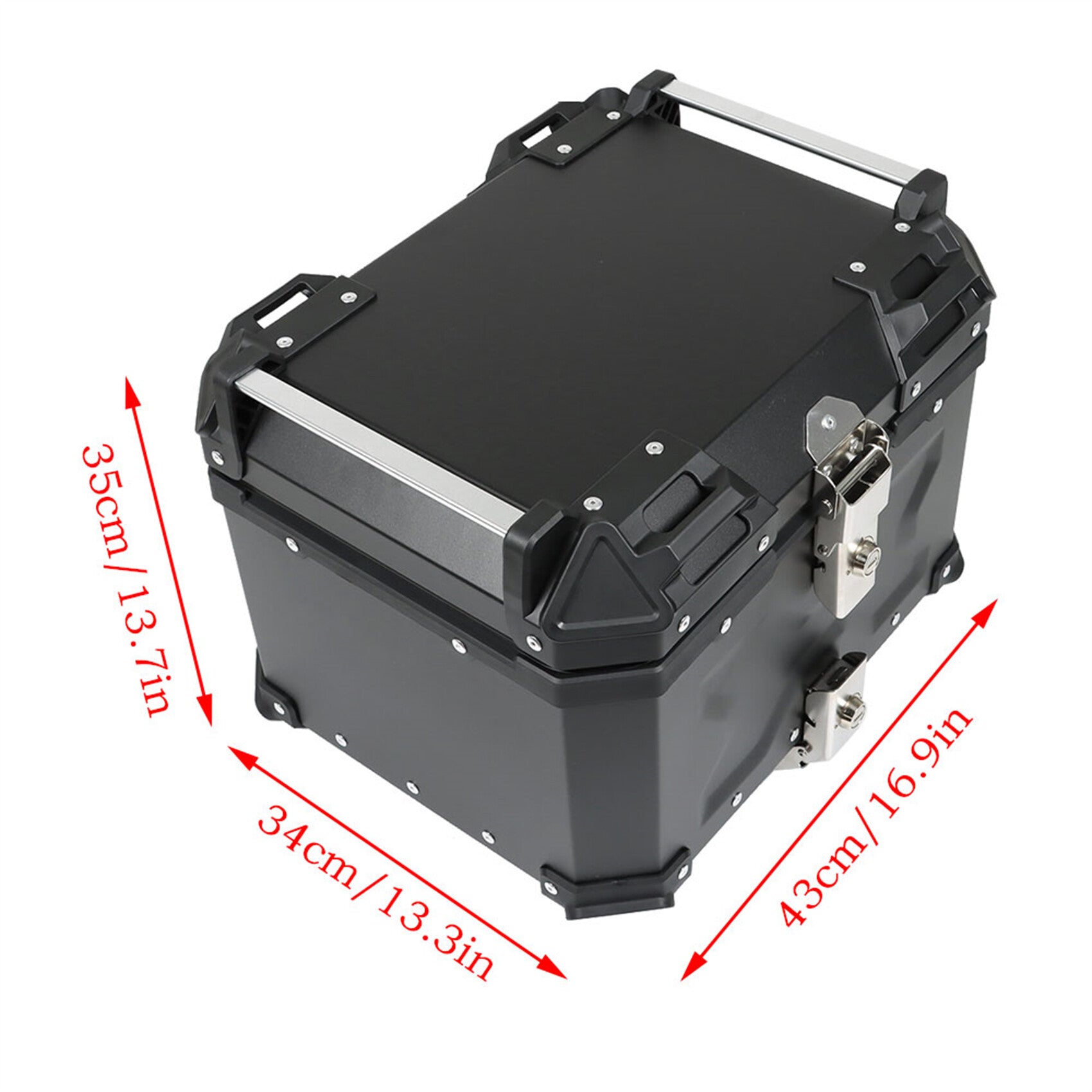 labwork 45L Motorcycle Top Case Tail Box with Backrest and Mounting Plate Hard Aluminum Alloy Watertightness Security Lock Against Theft Black Metal Motorcycle Trunk Tour Tail Box