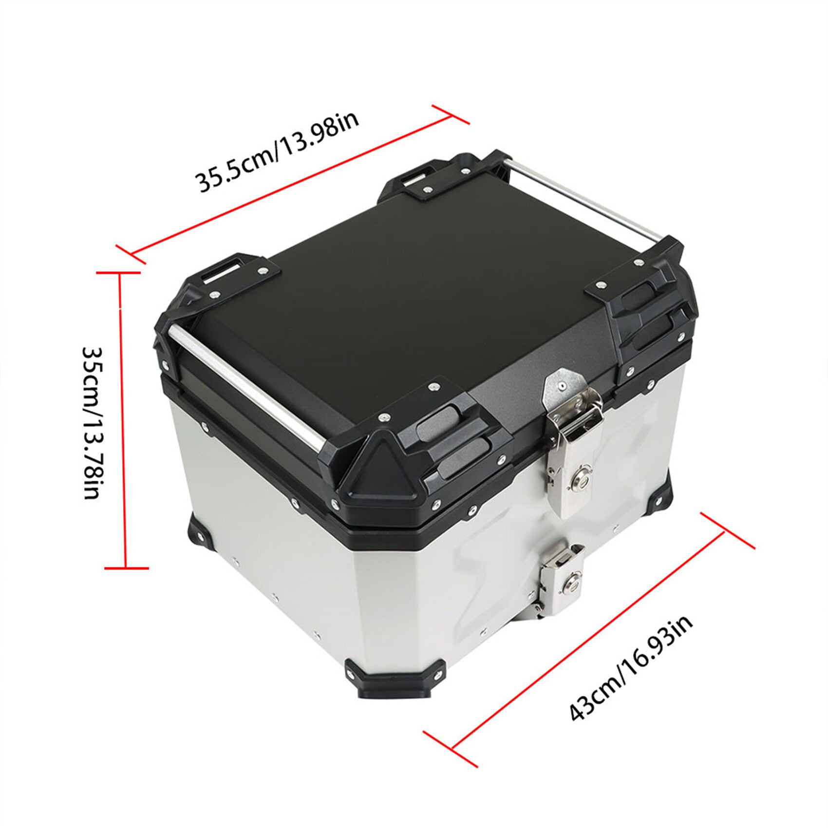 labwork 45L Motorcycle Top Case Tail Box with Backrest and Mounting Plate Hard Aluminum Alloy Watertightness Security Lock Against Theft Silver Metal Motorcycle Trunk Tour Tail Box