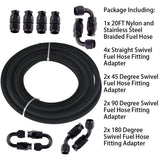 labwork 8AN Black Nylon PTFE (Teflon) Fuel Line Hose Kit 20 Feet Gas Ethanol E85 Oil Line Hose with 10PCS Swivel Fuel Hose Fitting Adapter Kit
