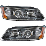 for 2006-2008 Hyundai Sonata Headlamps LH&RH Clear Lens Black Housing Headlights Lab Work Auto