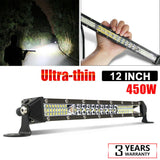labwork 12 Inch Single Row LED Work Light Bar 450W 6000K 12000LM 12V White Flood Driving Off Road SUV Boat ATV Lab Work Auto