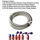 labwork Universal Oil Fuel Line Hose 10 Ft 4 AN double Stainless Steel Braided w/ 6 Pcs Swivel Fitting Hose Ends Adapter Kit, Blue & Red Lab Work Auto