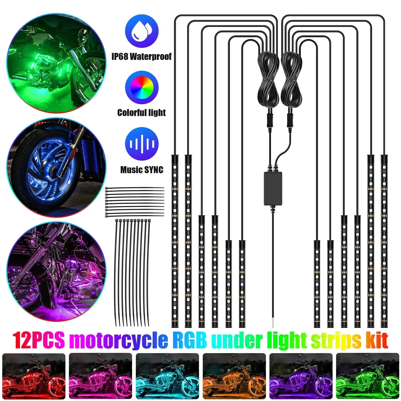 Labwork 12 Pcs Motorcycle LED Light Kits Replacement for LEDCARE RGB Multicolor Underglow Neon Accent Glow Ground Effect Atmosphere Lights LAB WORK MOTO