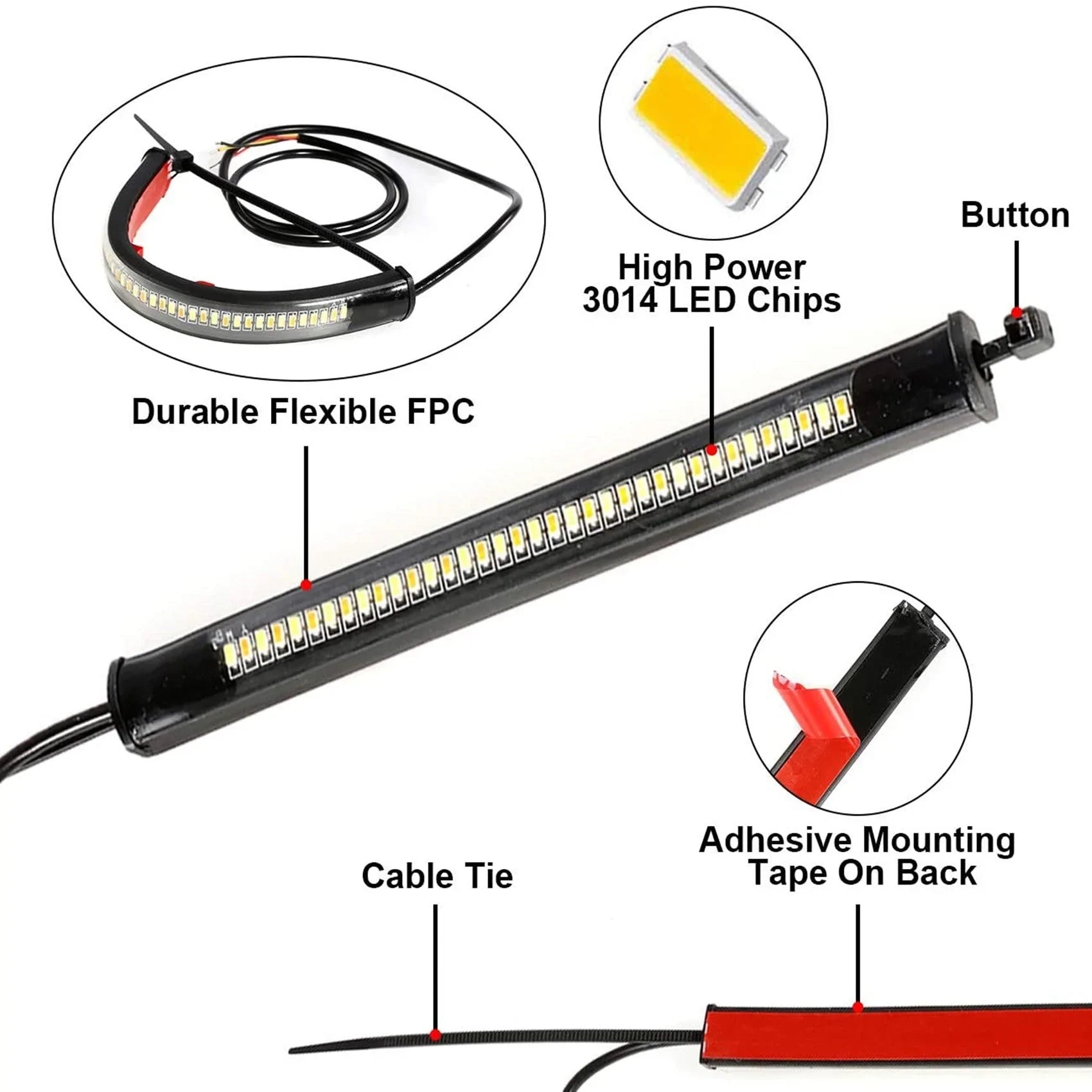 Labwork 2Pcs Motorcycle Flow Amber LED Turn Signal Dual-Color White Amber Strip Light LAB WORK MOTO