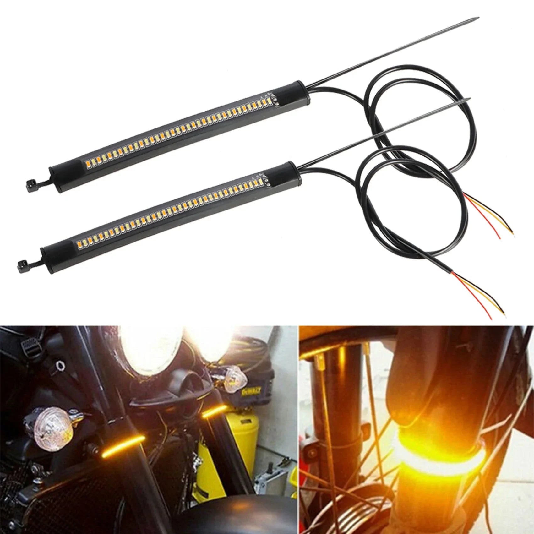 Labwork 2Pcs Motorcycle Flow Amber LED Turn Signal Dual-Color White Amber Strip Light LAB WORK MOTO