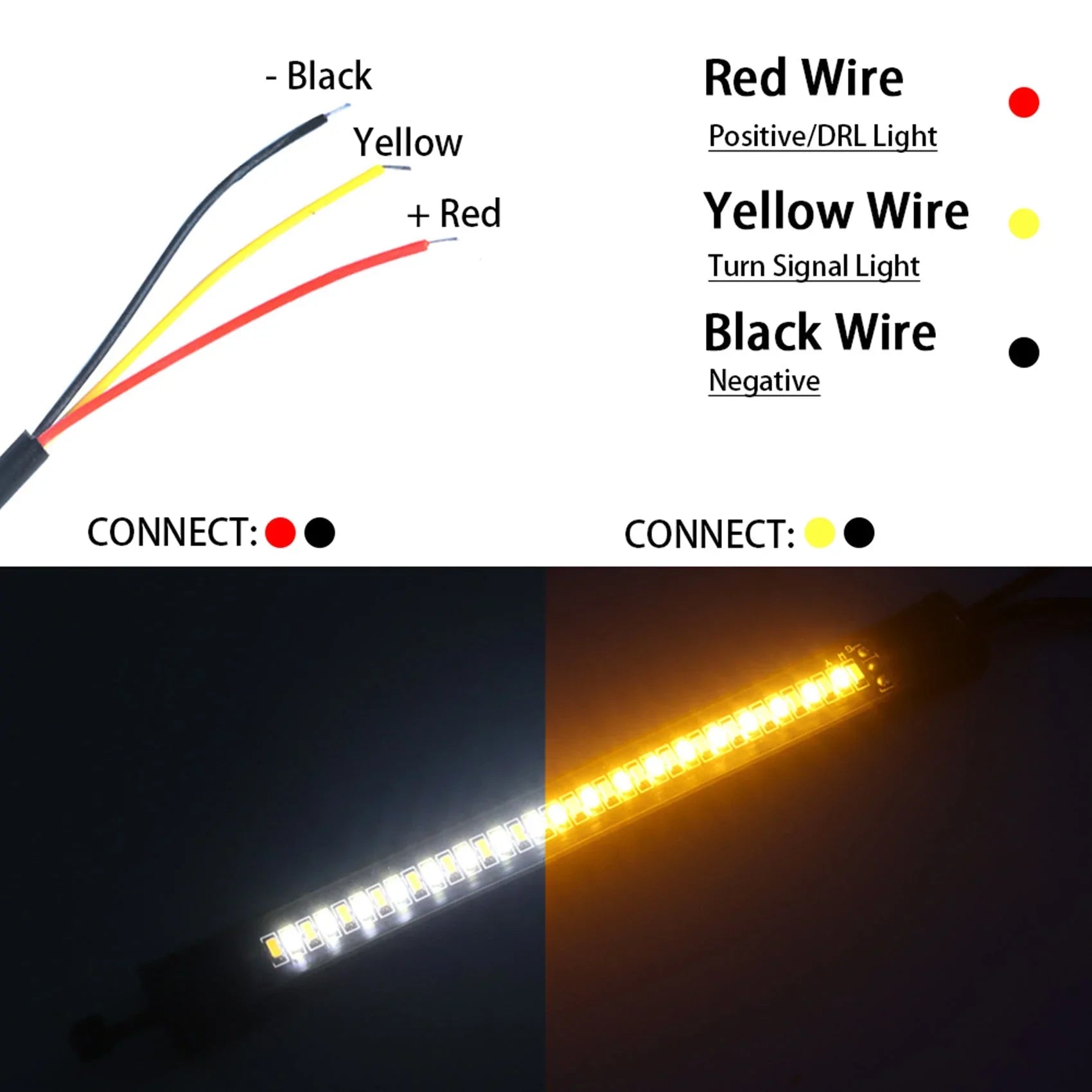 Labwork 2Pcs Motorcycle Flow Amber LED Turn Signal Dual-Color White Amber Strip Light LAB WORK MOTO