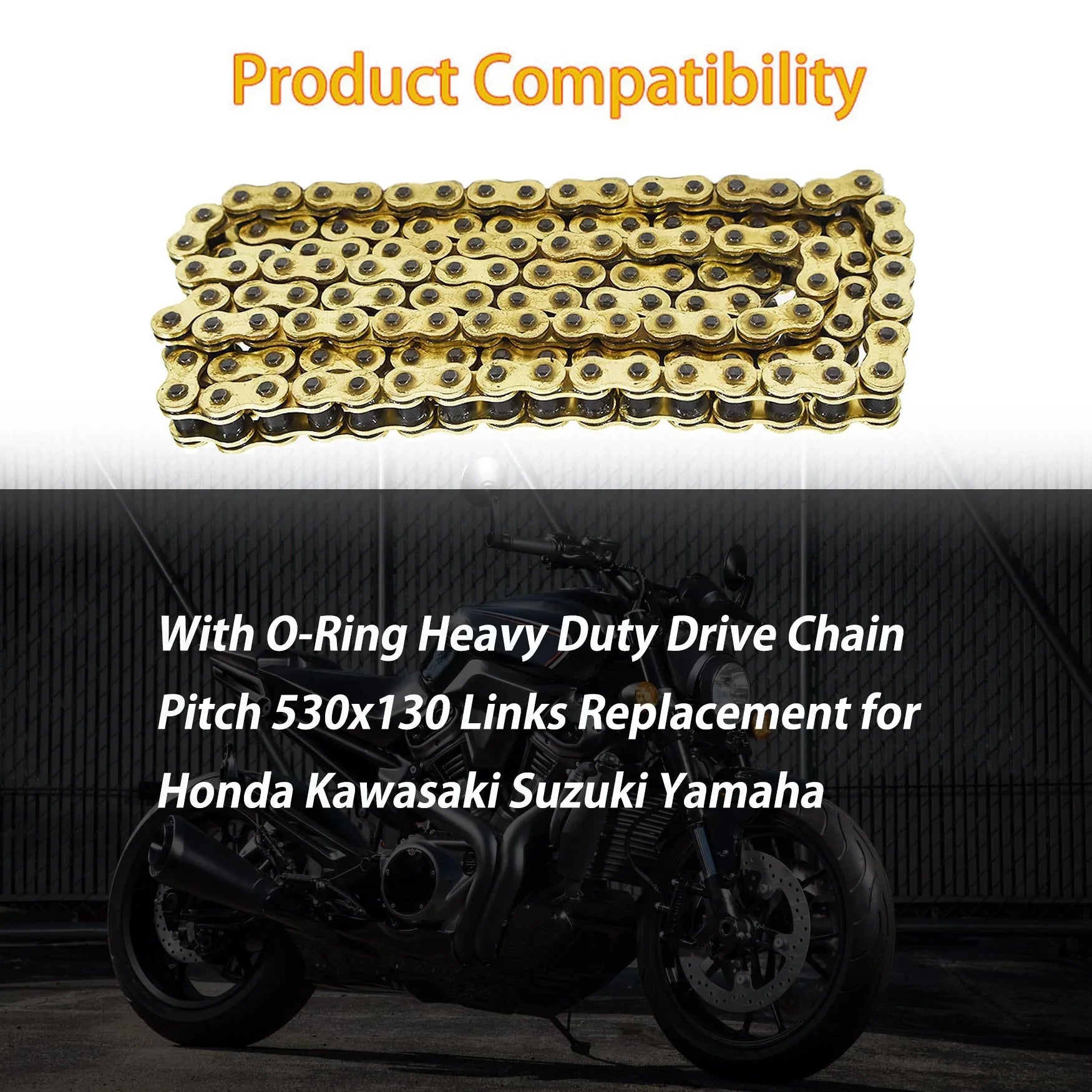 Labwork Heavy Duty Drive Chain with O-Ring Gold Color Pitch 530x130 Links Replacement for Honda Kawasaki Suzuki Yamaha LAB WORK MOTO