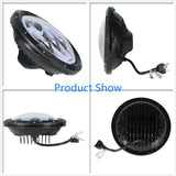 Labwork Motorcycle 7 LED Round Projector Headlight with High Low Beam DRL Replacement for FLD Touring Softail Trike Models LAB WORK MOTO