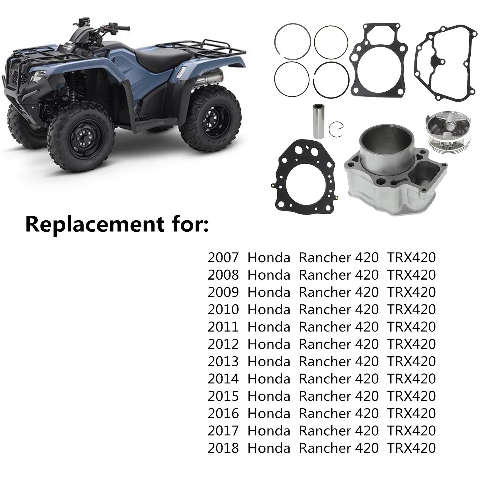 labwork Cylinder Gaskets Set Piston Assembly 86.5mm Replacement for Honda Rancher 420 TRX420 12100-HP7-A00 LAB WORK MOTO