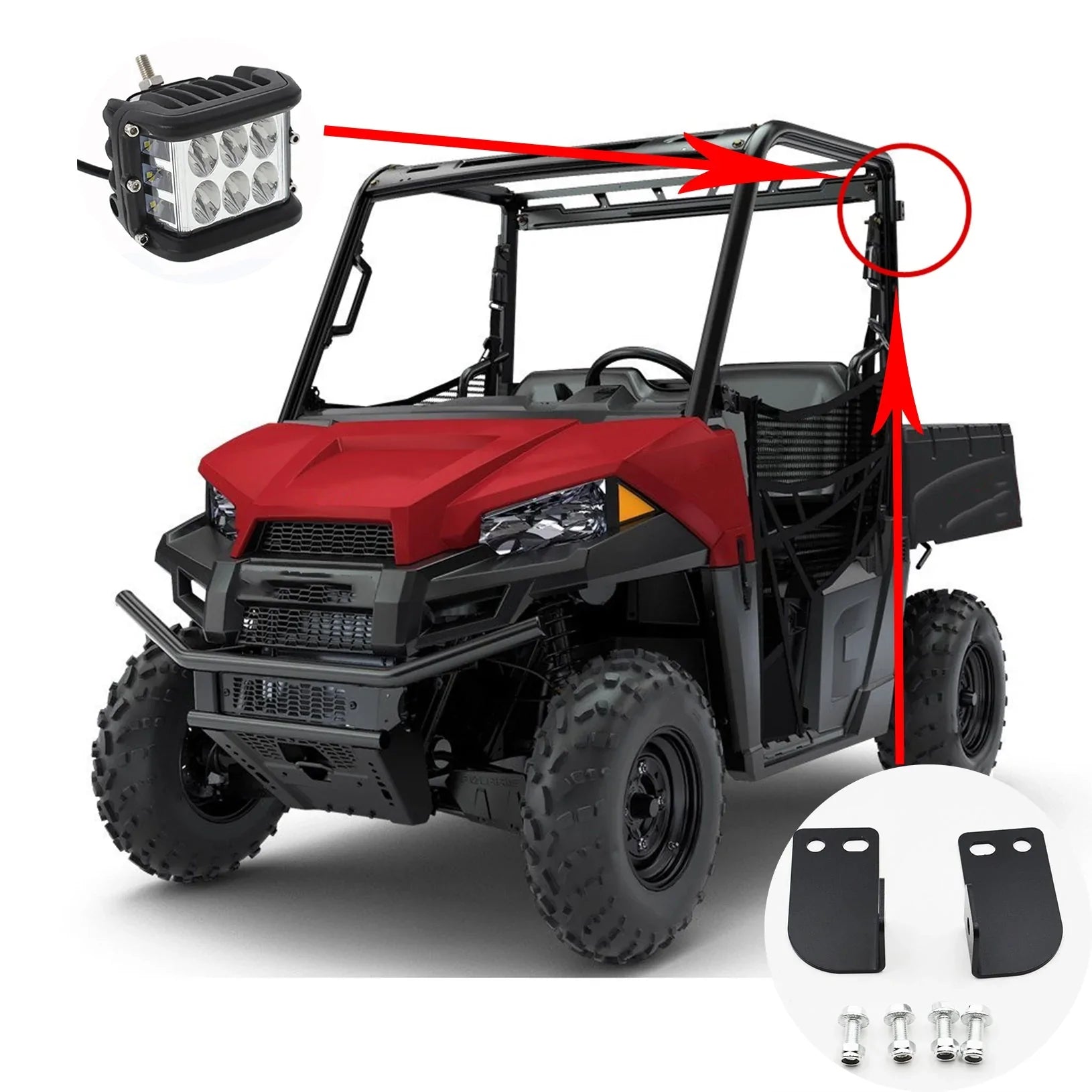 labwork Reverse Rear Backup 60w 4 Inch Led Light Bar with Bracket Mount and Wire Replacement for Polaris Ranger 400 425 500 570 700 800 900 1000 LAB WORK MOTO